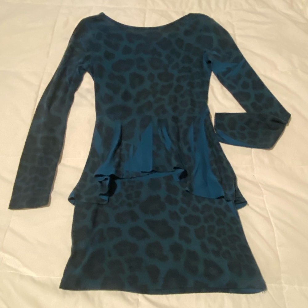 Blue Leopard Print Long Sleeve Dress